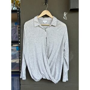 J.Jill Women’s XL Gray Supima Cotton Front Drape Criss Cross Button Up Blouse